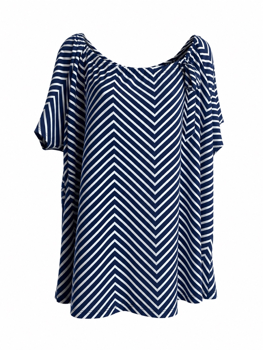 Navy Chevron Off-Shoulder Women's Top - Classic Striped Tee